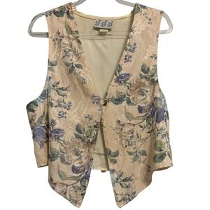 Vintage Floral Brocade Vest Cottagecore‎ Waistcoat Boho Festival Layering Size M